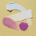 Texture swipes of each step of Pedi Moments Lavender Relieve on a yellow background.