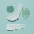 Product texture of Salt, Scrub Mud masque, Massage butter on blue background