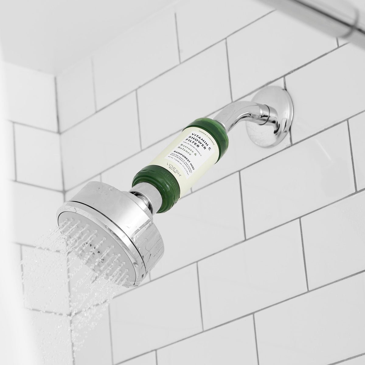 Shower filter installed in the shower