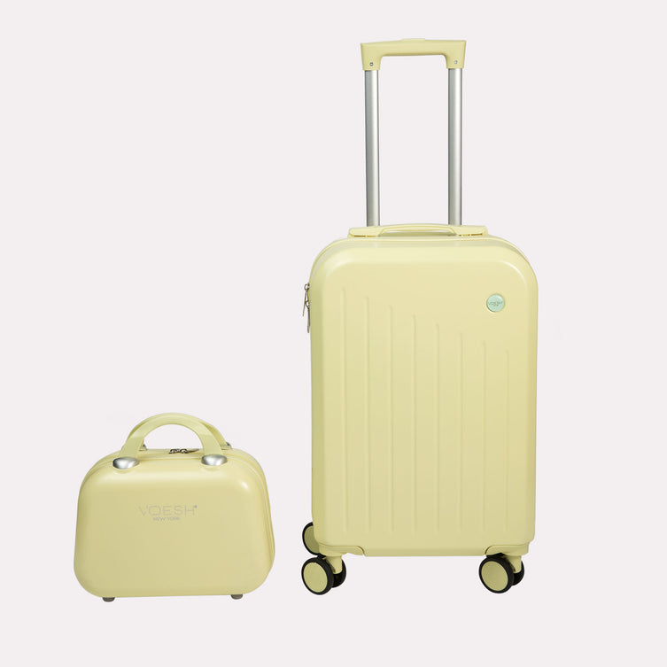 VOESH Carry-On Luggage Set in yellow on a grey background