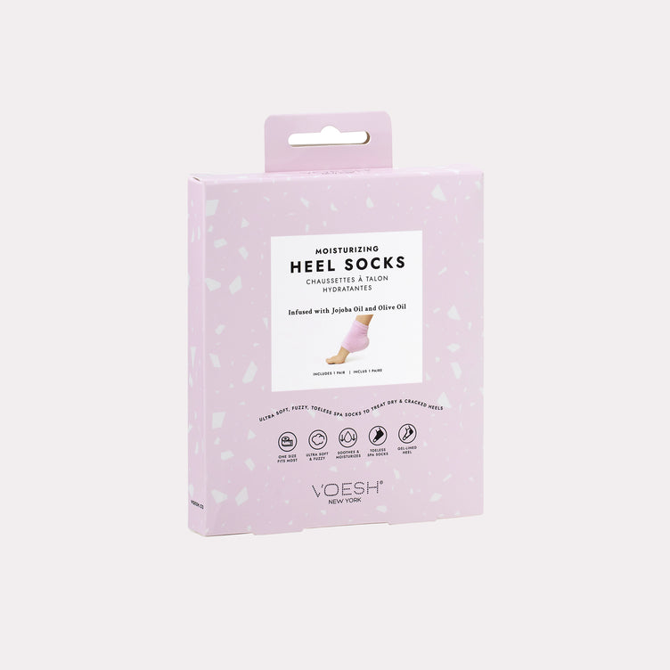 Pink Moisturizing Heel Socks in packaging on a white background.