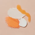 Texture swipes of each step of Pedi Moments Tangerine Glow on an orange background.