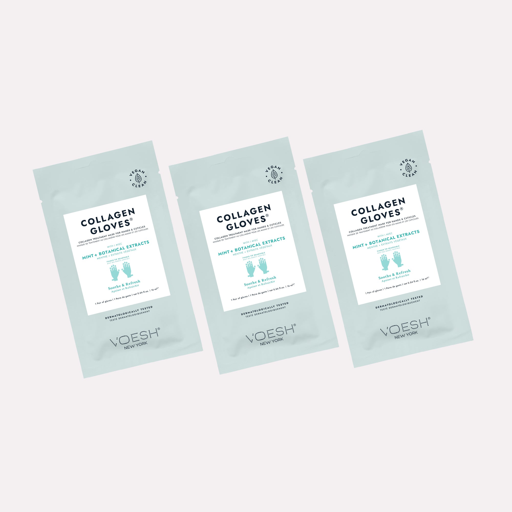 Collagen Gloves With mint & botanical Extracts packet on gray background