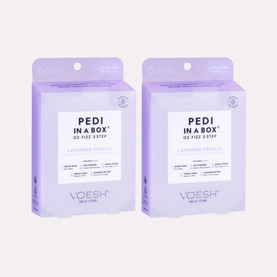 Lavender Vanilla O2 Fizz 5 Step Pedi in a box on gray background