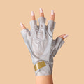 Collagen Gloves with argan oil single glove on model with tips removed