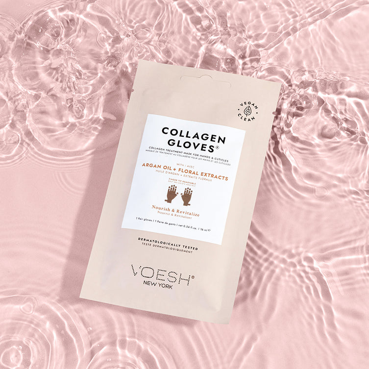 Collagen Gloves with argan oil gloves in package on pick background