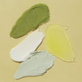 Product texture of Salt, Scrub Mud masque, Massage butter on green background