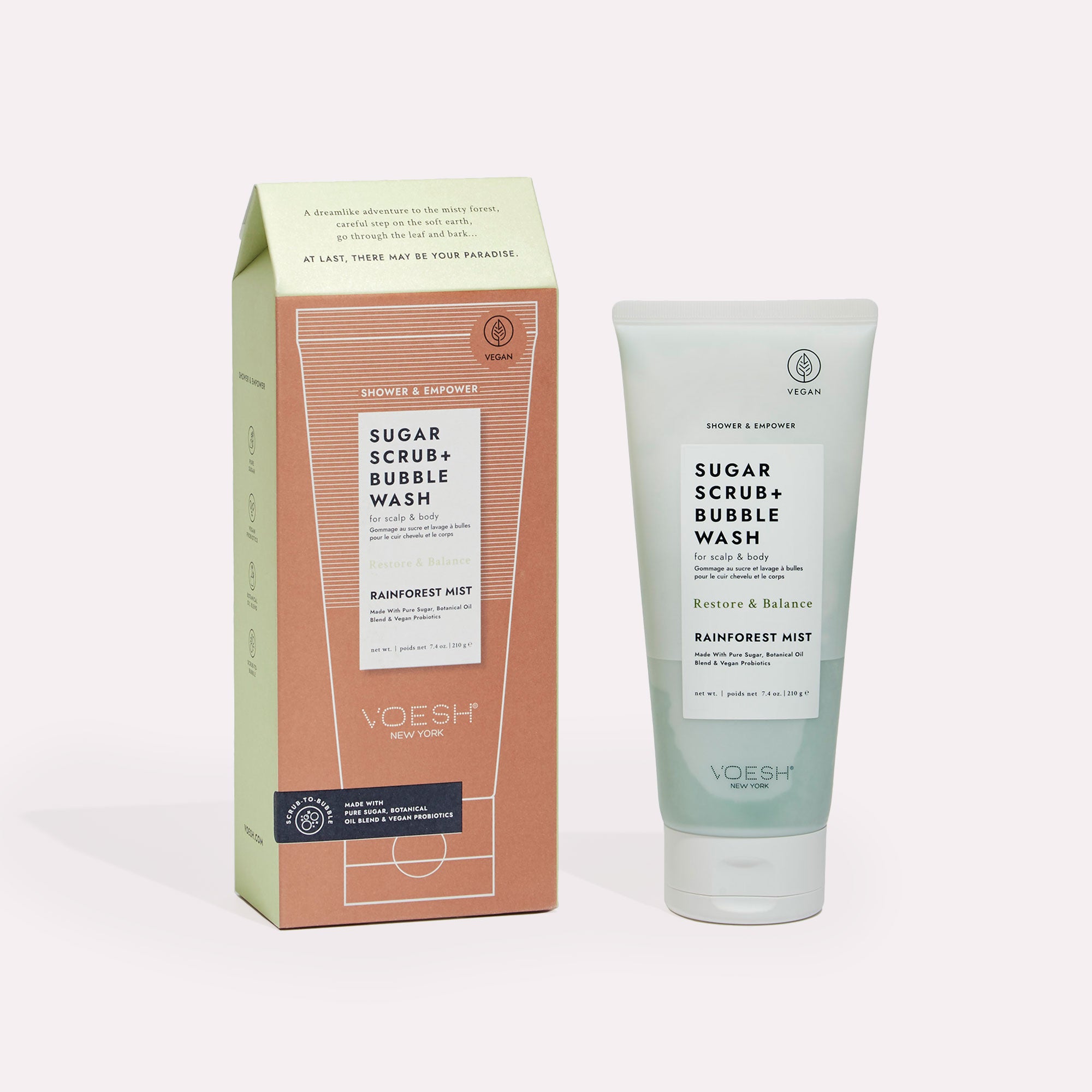 Rainforest Mist Sugar Scrub + Bubble Wash For Scalp & Body on gray